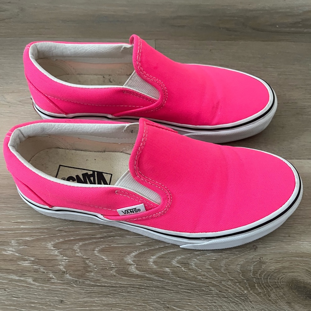 Hot pink vans, size 6 women, slip ons